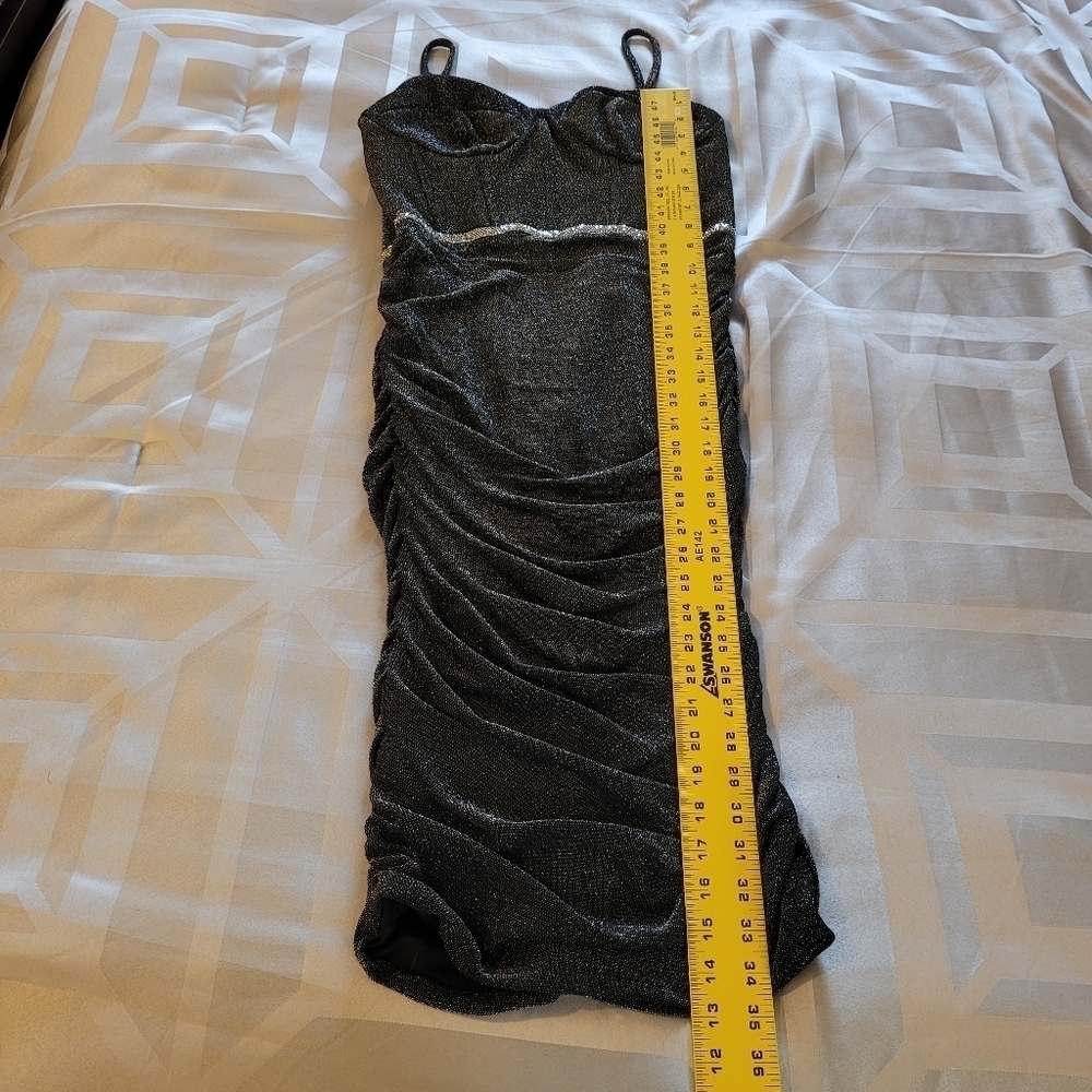 DB Studio Black Metallic Sweetheart Corset Midi Dress Sz 10 - Picture 8 of 15